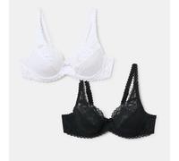 Playtex Pack Flower Elegance Underwired, Bra, Mujer, Multicolor (White/Black), 95D