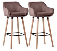 CLP Set de 2 taburetes Acolchados con Respaldo Grant, Taburete de Bar con Cubierta de Terciopelo, Estructura de Madera hasta 150 kg de Carga Color café