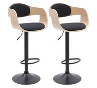 CLP Juego de 2 taburetes de Bar con Respaldo Kingston, taburetes de Bar tapizados en Polipiel o Tela, taburetes de Bar Regulables en Altura, Color:Natural/Negro, Material:Tela