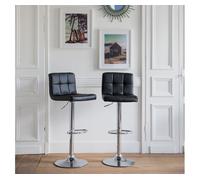 Happy Garden Juego de 2 taburetes de Bar Negros Mike. Silla de Cocina de diseño Moderno con Asiento Regulable en Altura, rotación 360 ° y reposapiés. Taburetes con Respaldo Negro.