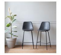 Happy Garden Juego de 2 taburetes de Bar Vintage Lucien Gris Oscuro Altura del Asiento 65 cm, taburetes de Bar de Estilo Retro con Respaldo y reposapiés, Estructura de Metal
