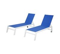 Lote de 2 tumbonas barbados en textileno color azul - aluminio color blanco
