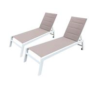 Lote de 2 tumbonas barbados en textileno color topo - aluminio color blanco