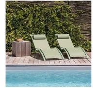 Lote de 2 tumbonas GALAPAGOS de textileno verde salvia aluminio verde salvia