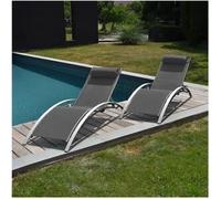 Lote de 2 tumbonas GALAPAGOS en textileno gris aluminio gris
