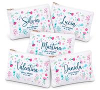 Lote de 20 neceseres diseño Floral. Personalizados con el Nombre de Cada invitada, los Nombres de Novios y la Fecha de la Boda. Detalles para invitadas. 14 cm. x 9,5 cm.