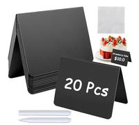 Lote de 20 pizarras pequeña - pizarra borrable 100 x 75 mm - pizarras negras de PVC con 2 rotuladores y 1 paño de limpieza - pizarra en forma de A para bodas, fiestas, hostelería y buffet