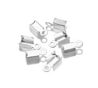 Lote de 200 cierres de cala para extremos de cordón, cinta de cuero, clips de punta plegables, conectores de cuentas para hacer joyas, suministros de bricolaje, color plateado, 4 x 11 mm