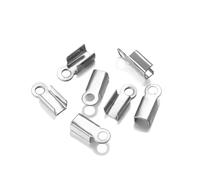 Lote de 200 cierres de cala para extremos de cordón, cinta de cuero, clips de punta plegables, conectores de cuentas para hacer joyas, suministros de bricolaje, rodio, 4 x 11 mm