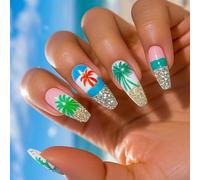 Lote de 24 cubiertas brillantes para pegar en uñas, cocos, para presionar bailarinas largas artificiales