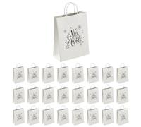 Lote de 25 bolsas de papel blanco con asas de 25 x 10 x 32 cm: Bolsa de Navidad, un elegante envoltorio de regalo navideño