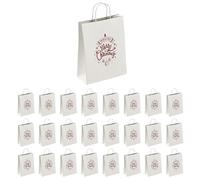 Lote de 25 bolsas de papel blanco con asas de 25 x 10 x 32 cm: Bolsa de Navidad, un elegante envoltorio de regalo navideño