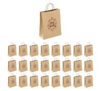 Lote de 25 bolsas de papel kraft marrón con asas de 18 x 8 x 24 cm: Bolsa de Navidad, un elegante envoltorio de regalo navideño