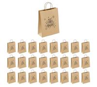 Lote de 25 bolsas de papel kraft marrón con asas de 18 x 8 x 24 cm: Bolsa de Navidad, un elegante envoltorio de regalo navideño