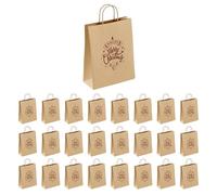 Lote de 25 bolsas de papel kraft marrón con asas de 25 x 10 x 32 cm: Bolsa de Navidad, un elegante envoltorio de regalo navideño