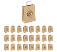 Lote de 25 bolsas de papel kraft marrón con asas de 25 x 10 x 32 cm: Bolsa de Navidad, un elegante envoltorio de regalo navideño