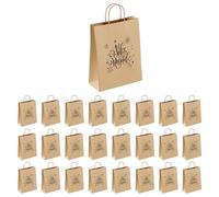 Lote de 25 bolsas de papel kraft marrón con asas de 25 x 10 x 32 cm: Bolsa de Navidad, un elegante envoltorio de regalo navideño