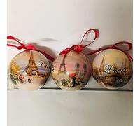 Lote de 3 Bolas de Navidad París Torre Eiffel - Tamaño Mediano - Material Plástico