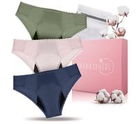 Lote de 3 Braguitas Menstruales Ultra Absorbentes Algodón Orgánico + Bolsa | Flujo Abundante Ropa Interior Menstruación Pérdidas Postparto (FR/ES, Letras, XS, Regular, Regular, Azul Rosa Caqui)