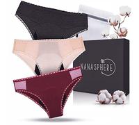 Lote de 3 Braguitas Menstruales Ultra Absorbentes Algodón Orgánico + Bolsa | Flujo Abundante Ropa Interior Menstruación Pérdidas Postparto (FR/ES, Letras, XS, Regular, Regular, Burdeos Gris Beige)