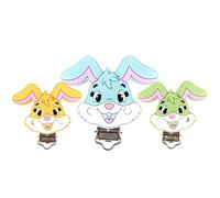 Lote de 3 | BUNNY | Pinza de sujeción para chupete de silicona | Clip de enganche para chupetes | 45 x 60 mm | Niño y niña | Personaje de silicona | Para kit de fabricación