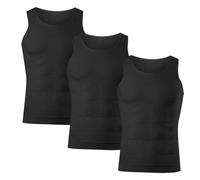 Lote de 3 camisetas de compresión para hombre, camiseta de cuerpo que adelgaza el vientre plano invisible para adelgazar, camiseta de compresión para hombres, chaleco de modelado del cuerpo, 02-negro