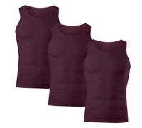 Lote de 3 camisetas de compresión para hombre, camiseta de cuerpo que adelgaza el vientre plano invisible para adelgazar, camiseta de compresión para hombres, chaleco de modelado del cuerpo, 02-vino