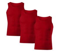 Lote de 3 camisetas de compresión para hombre, camiseta de cuerpo que adelgaza el vientre plano invisible para adelgazar, camiseta de compresión para hombres, chaleco de modelado del cuerpo, 02-red, M