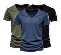 Lote de 3 camisetas de manga corta para hombre con cuello en V, camiseta transpirable de algodón regular Fit Chic Classic Sportswear Tops Cortos Color Sólido Deporte Cómodo Verano Camisetas, e, M