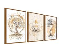 Lote de 3 Enmarcado Cuadro Moderno Árbol de la Vida Yin Yang Cuadro Decoracion Budismo Zen Flor de Loto Beige Blanco Árbol Pintura Imagen Cuadros Decorativos Salon Dormitorio Comedor 30cmx40cm x3pcs