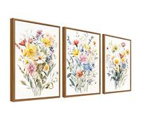 Lote de 3 Enmarcado Cuadro Moderno Flores Amarillas Blancas Margaritas Cuadro Decoracion Acuarela Colorido Ramo Flores Pintura Imagen Cuadros Decorativos Salon Dormitorio Comedor 40cmx60cm x3pcs