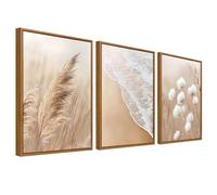 Lote de 3 Enmarcado Cuadro Moderno Playa Boho Beige Cuadro Decoracion Pampas Grass Reed Diente de león Pintura Imagen Póster Cuadros Decorativos Salon Dormitorio Comedor Pasillo 30cmx40cm x3pcs