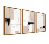 Lote de 3 Madera Cuadro Moderno Líneas Geométricas Abstracto Cuadro Decoracion Beige Caqui Negro Minimalista Pintura Imagen Póster Cuadros Decorativos Salon Dormitorio Comedor Pasillo 30cmx40cm x3pcs