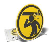 Lote de 3 pegatinas "Atención a la cabeza" - Adhesivo de seguridad - Riesgo de choque en altura - Diámetro 10 cm - Señalización peligro cabeza - Interior / exterior