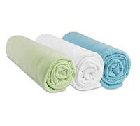 Lote de 3 sábanas bajeras de 70 x 160 cm, cama infantil, 70 x 160 cm, 100 % algodón, color azul turquesa y blanco, elástico, para dormir saludable, marca Easy dort, calidad y calidad ope