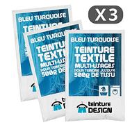 Lote de 3 sobres de Tinte Textil - AZUL TURQUESA - tintes universales para ropa y tejidos naturales