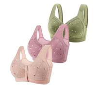 Lote de 3 soportes de garganta de algodón, hebilla frontal sin armadura, estampado floral push up anticaídas sujetadores ajustables de gran tamaño, suave estiramiento de choque sujetador de moda
