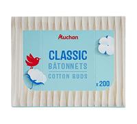 Lote de 3 unidades *** AUCHAN bastoncillos de algodón en caja con varillas de papel de 200 palos *** Entrega rápida y ordenada a domicilio ***