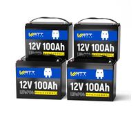 Lote de 4 baterías de litio LiFePO4 WattCycle, 12V 100Ah: con BMS integrado de 100 A, 15 000 ciclos y protección contra bajas temperaturas. Ideales para el almacenamiento doméstico