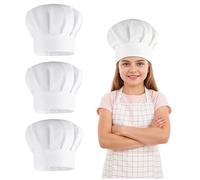 Lote de 4 gorras de chef ajustables para niños - En algodón blanco - Para cocina, pastelería, fiesta, escuela, casa, Halloween