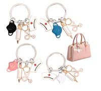 Lote de 4 llaveros de metal para enfermera para colgar, conjunto de 4 colores elegante, práctico y simpático para el personal médico