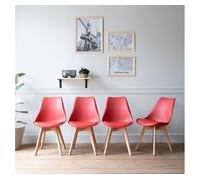 HAPPY GARDEN Lote de 4 sillas escandinavas Nora Color Rojo con cojín