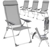 Lote de 4 Sillas Jardín Plegables Aluminio Gris Respaldo Ajustable Camping Ex...