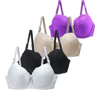 Lote de 4 soportes para garganta con marco para mujer, sexy, sujetador para mujer, de colores puros, lencería francesa Bralette a la moda, clásica básica casual sujetador, Negro , 75E