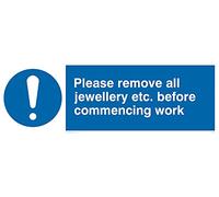 Lote de 5 carteles con texto"Remove All Jewellery For Work", 300 x 100 mm, L31