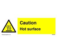 Lote de 5 carteles de advertencia con texto en inglés "Caution Hot surface with high temp warning symbol" (150 x 50 mm)