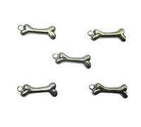 Lote de 5 charms, color hematita: hueso para perro, 16 x 6 mm