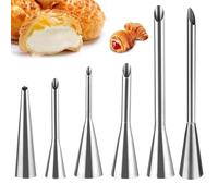 Lote de 5 douilles Pâtisserie en Acier Inoxidable, Buse de Remplissage Longue para beignets et éclairs, Embout Seringue à Confiture et Creme, Kit Décoration Cupcakes et Choux à la Crema