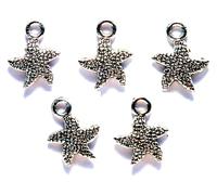 Lote de 5 encantos y pulseras bañadas en plata con estrella de mar, 15 x 10 mm (01)