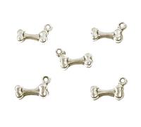 Lote de 5 encantos y pulseras bañadas en plata: hueso 15 x 6 mm (01)